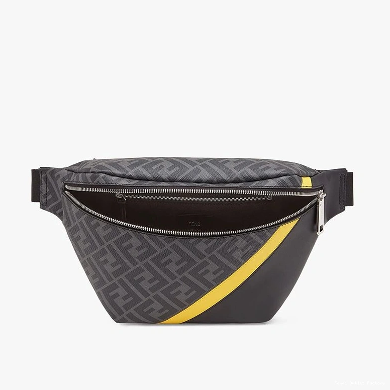 Vintage HOT Motif In Belt Fendi Fabric Black Yellow FF Bag 0820